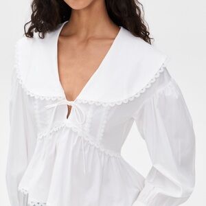 Reformation White Lace Trim Blouse